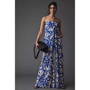 NWT Anthropology Corey Lynn Calter Strapless Jumpsuit Wide Leg Floral Sz Large
